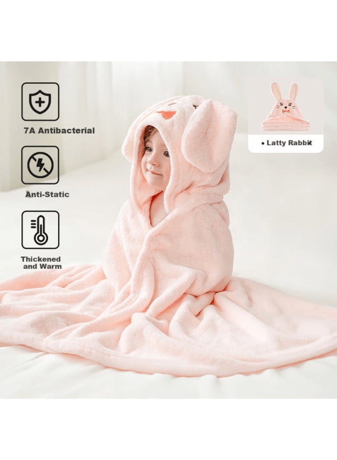 Ouyun Baby Towel Coral Fleece Absorbent Quick-dry Children's Hooded Bathrobe Baby Lati Rabbit 150*100cm - Image 1