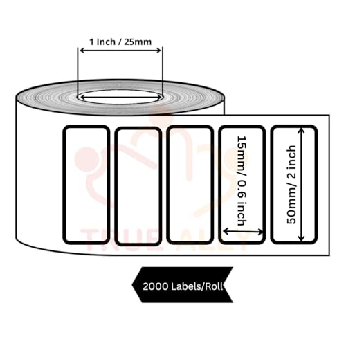 True-Ally 50x15 Direct Thermal Barcode Label Sticker - 50mm x 15mm - 2000 Labels Per Roll - White Self Adhesive Sticker for Printing Barcoding (1 Roll per Pack (2000 Labels)) - Image 2