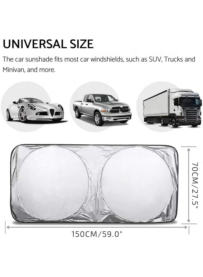 Classic Foldable Car Windshield Sunshade with Storage Pouch | Fits for Car, SUV, Van Front Window Windshields Visor Heat Protection & Interior Cooler to Keep Vehicle Cool - Image 4