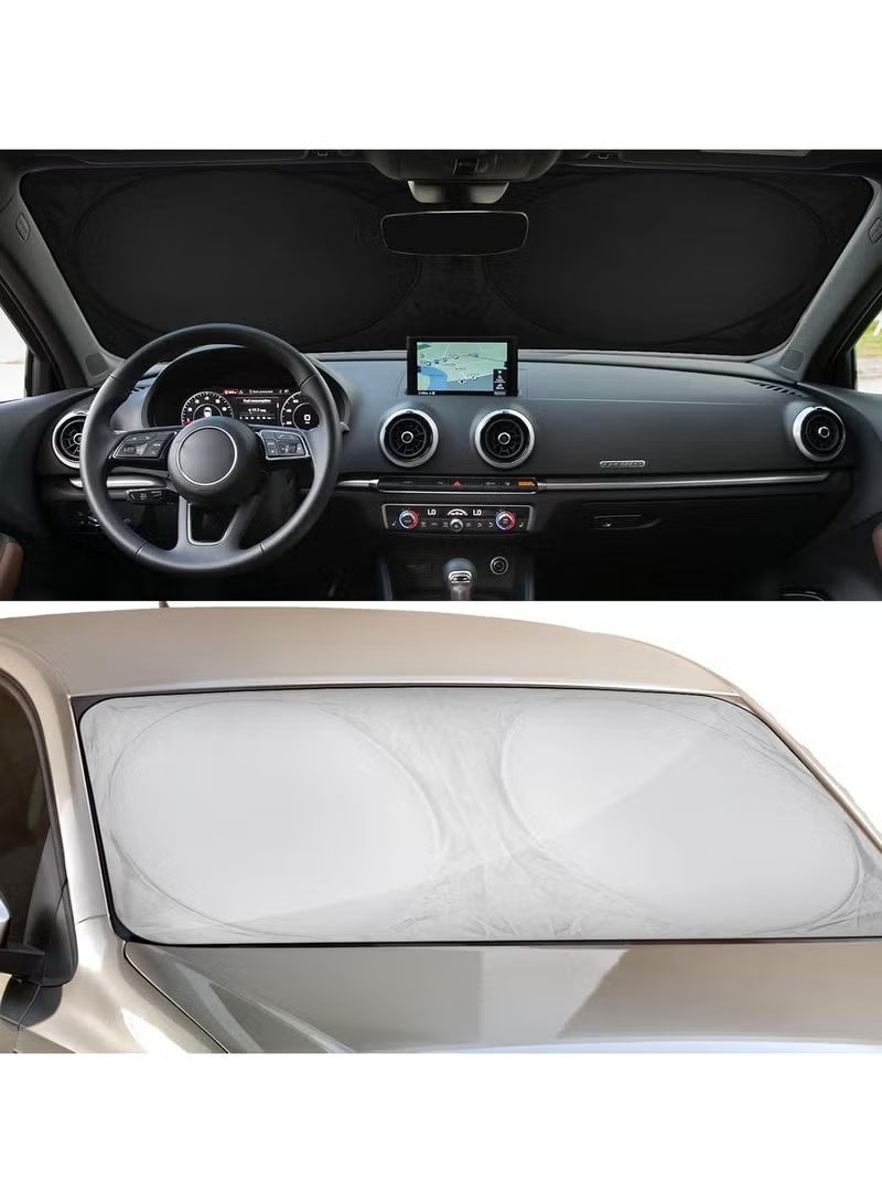 Classic Foldable Car Windshield Sunshade with Storage Pouch | Fits for Car, SUV, Van Front Window Windshields Visor Heat Protection & Interior Cooler to Keep Vehicle Cool - Image 3