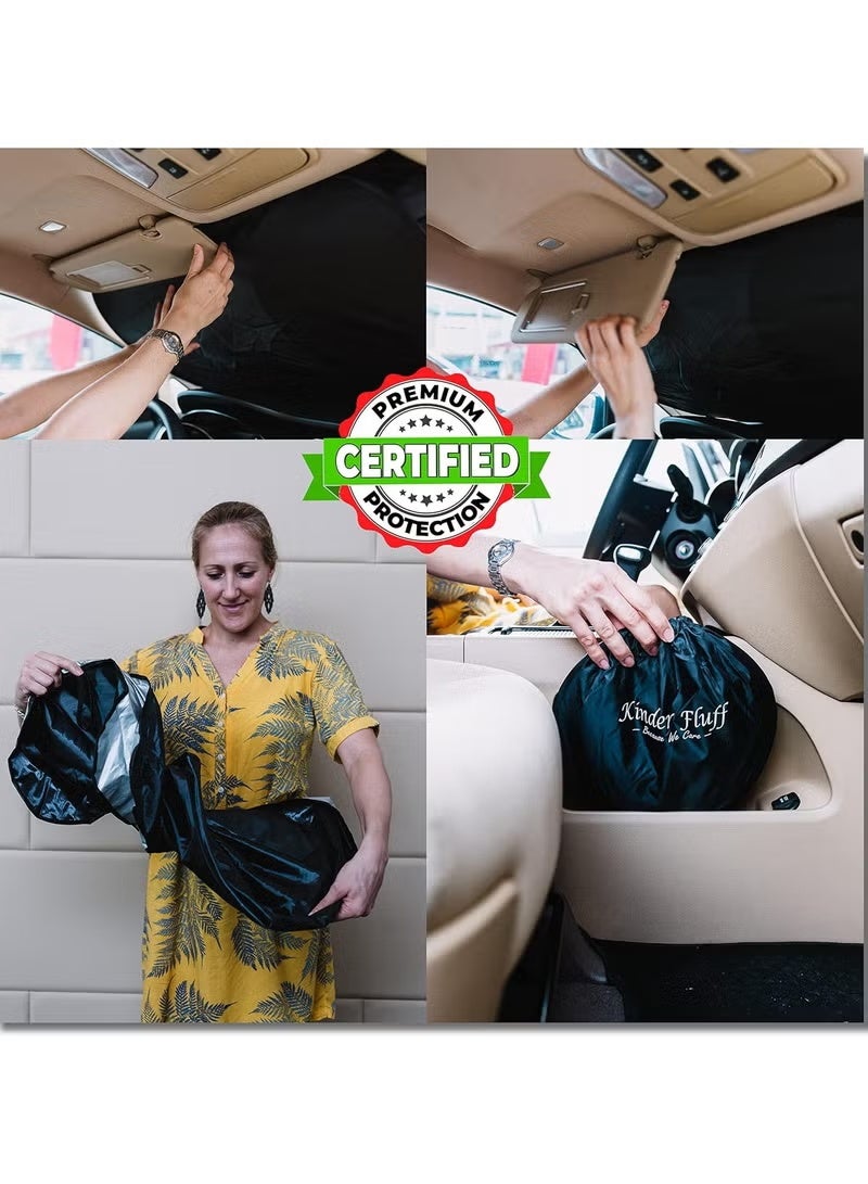 Classic Foldable Car Windshield Sunshade with Storage Pouch | Fits for Car, SUV, Van Front Window Windshields Visor Heat Protection & Interior Cooler to Keep Vehicle Cool - Image 2