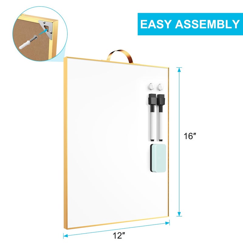 TSJ OFFICE Small White Board - 16" X 12" Portable Gold Aluminum Framed Whiteboard, Magnetic Dry Erase Board with a Handle, to Do List Notepad for Office, Home, School - Image 2
