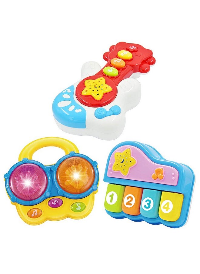 WEofferwhatYOUwant Portable Set Of 3 (Piano, Bongo Drums, Guitar) Educational Toy For Music Learning And Entertainment For Ages 6 Months To 4 Years. All 6 Batteries Included.  - Image 1