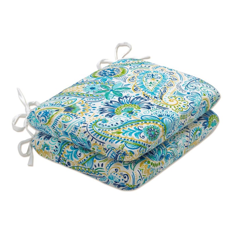 Pillow Perfect Paisley IndoorOutdoor Round Corner Chair Seat Cushion with Ties Plush Fiber Fill Weather and Fade Resistant 155 x 185 BlueYellow Gilford 2 Count