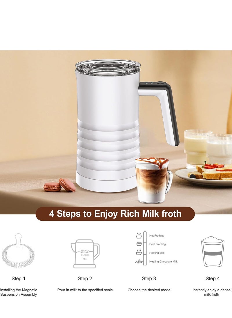 Generic - Electric Milk Frother and Steamer 4 in 1 Automatic Milk Warmer 400W Non-Stick Interior 580ml Hot/Cold Stainless Steel Milk Foam Maker for Coffee/Hot Chocolate Milk/Latte/Cappuccinos-White - Image 1