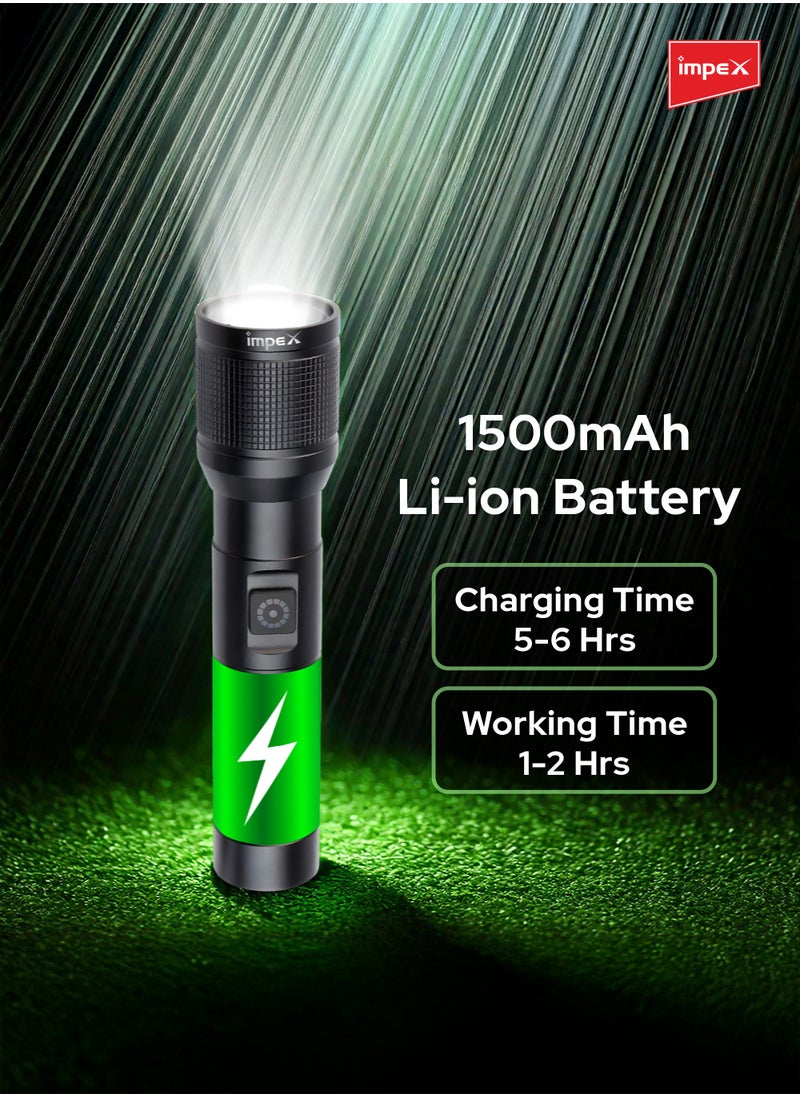 Rechargeable LED Flashlight, 10W Laser LED Torch, Aircraft-Grade Non-Corrosive Aluminum Body, Adjustable Focus, 1500mAh Li-ion Battery, Type-C Charging, 400 Lumens Brightness, 16 SMD LEDs, 6 Modes (Hunter Z0)