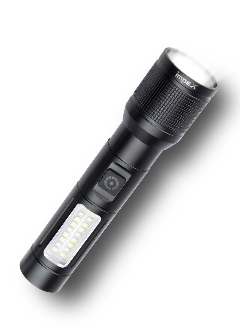 Rechargeable LED Flashlight, 10W Laser LED Torch, Aircraft-Grade Non-Corrosive Aluminum Body, Adjustable Focus, 1500mAh Li-ion Battery, Type-C Charging, 400 Lumens Brightness, 16 SMD LEDs, 6 Modes (Hunter Z0)
