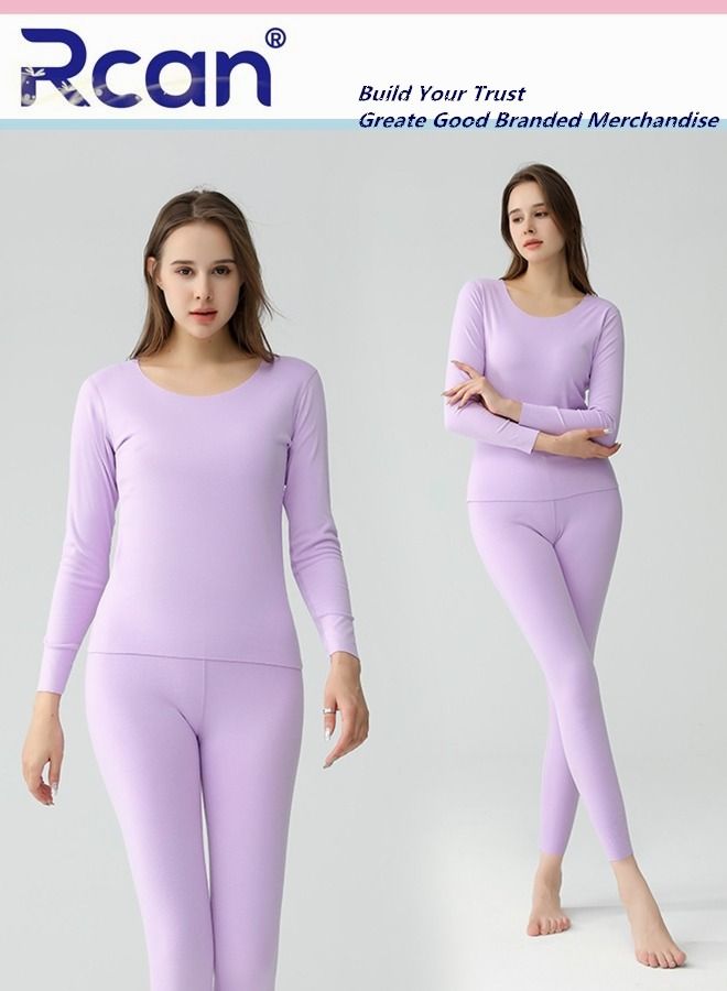 Rcan Women's Thermal Underwear Set Crew Neck Elasticity Long Sleeve Winter  Base Layer Bottom Shirt 2 Piece Slim Inside Fleece Top and Pants Plus Size  - Image 1