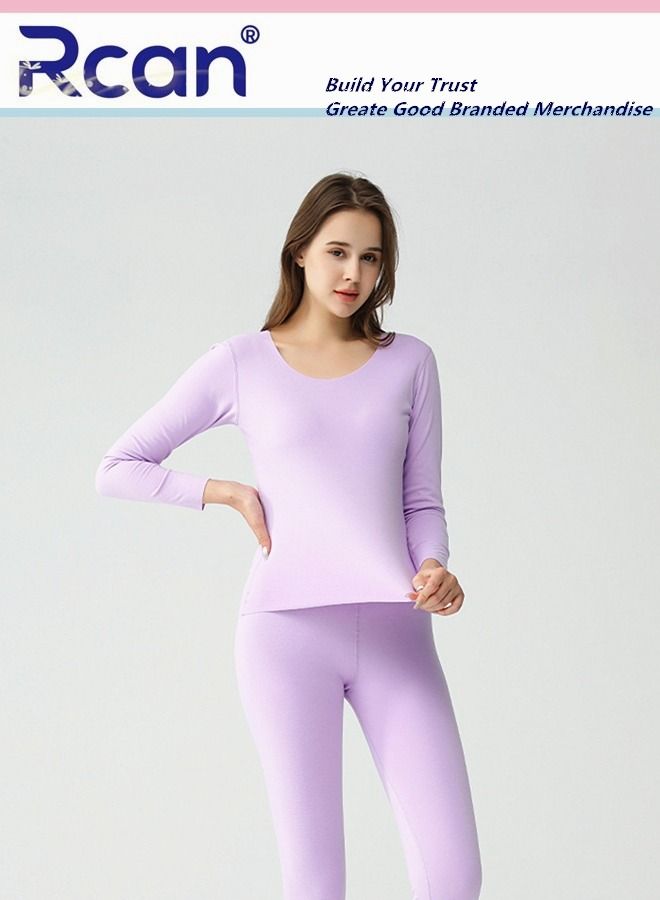 Rcan Women's Thermal Underwear Set Crew Neck Elasticity Long Sleeve Winter  Base Layer Bottom Shirt 2 Piece Slim Inside Fleece Top and Pants Plus Size  - Image 3