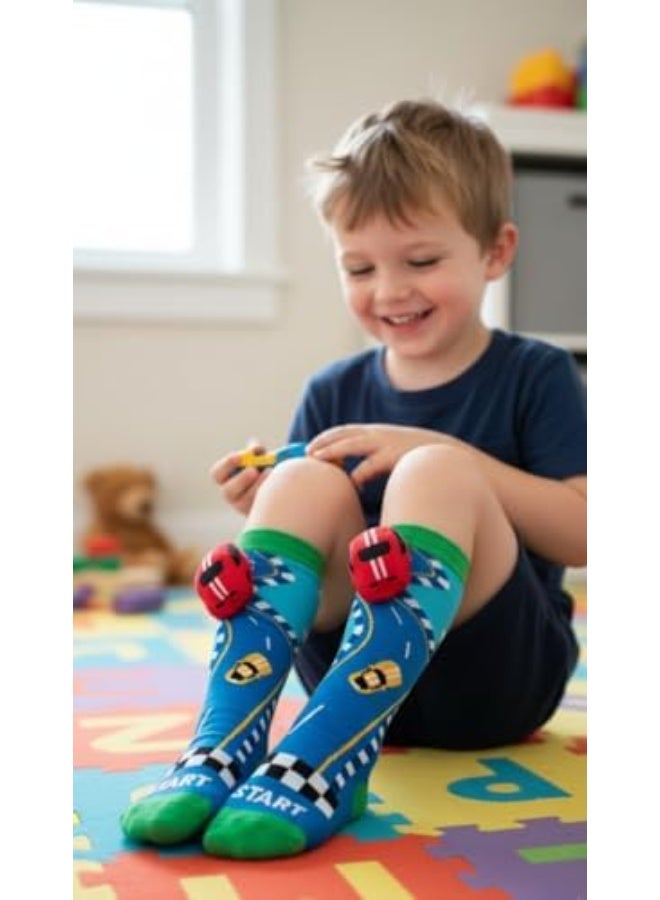 Glitters Funky 3D High Socks for Kids & Teens | Racing Car Cartoon Knee-High Socks | 3D Car Design | Soft Stretchable Fabric - Image 4