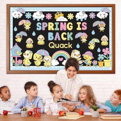 OBUSATT Spring is Back Bulletin Board Set Quack Duck Classroom Decoration Spring Bulletin Board Ducks Rainbow Cloud Photo Craft Cutouts for School Classroom Back to School Door Chalkboard Wall Decor - Image 5