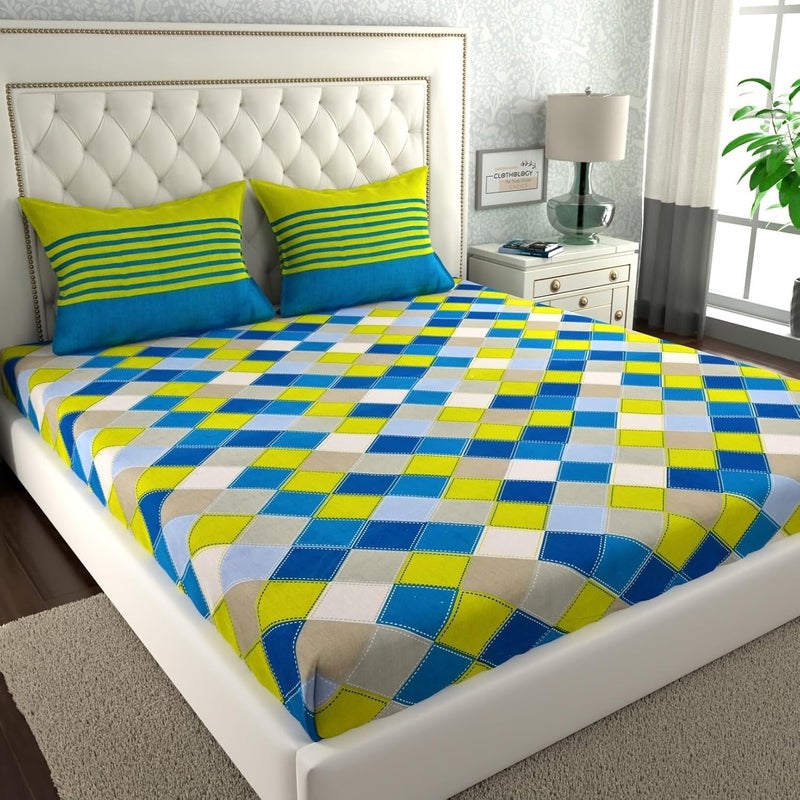 ABHACLOTHO 144 TC 100 Cotton Double Bed SizeQueen Size Bed Printed Flat Bedsheet with 2 Pillow Covers Pack of 1 Popularly Known as 90x100 Bed Sheet Double Bed Cotton  - Image 1