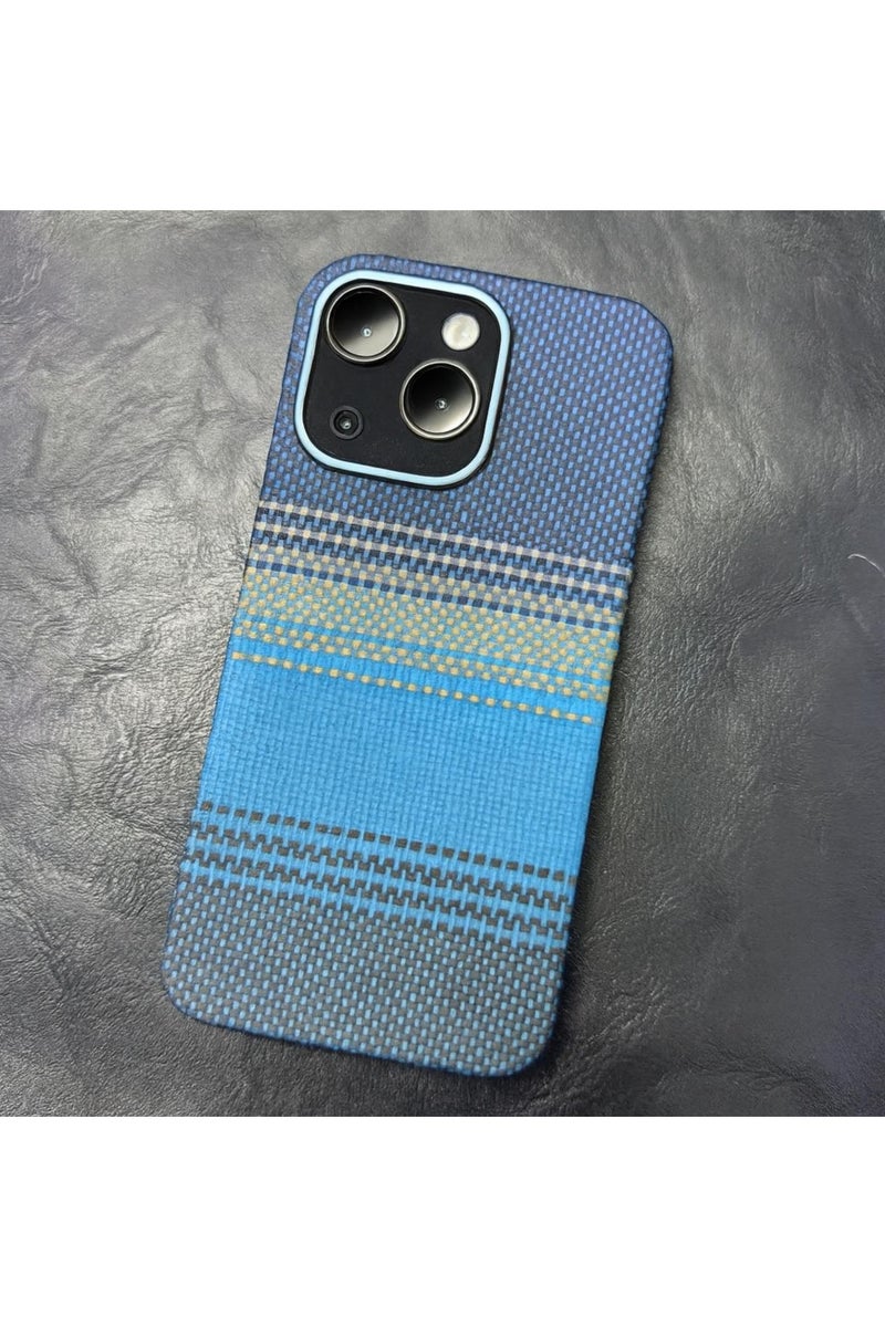 erorex Phone Case Compatible with iPhone 15 Slim Lightweight Protective Cover with Modern Blue Pattern Stylish Fabric Texture Anti Slip Grip Shock Absorption Precise Cutouts and Everyday Durability - Image 1