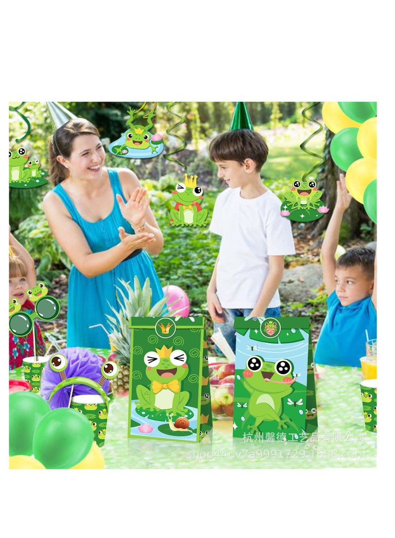 SYOSI 24 Pack Frog Party Paper Bags Candy Gift Bag with 36 Pcs Frog Stickers Cute Cartoon Shower Frog Themed Birthday Party Decorations Spring Themed Birthday Party Supplies Gifts for Kids - Image 5