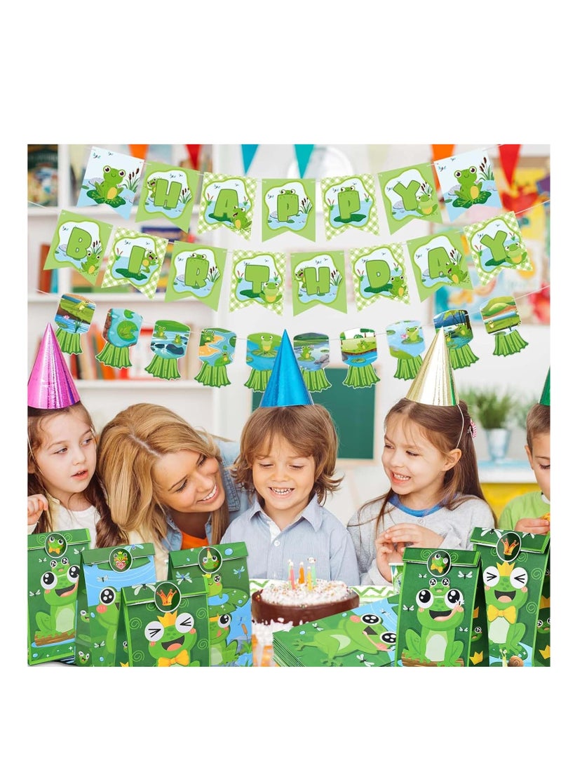 SYOSI 24 Pack Frog Party Paper Bags Candy Gift Bag with 36 Pcs Frog Stickers Cute Cartoon Shower Frog Themed Birthday Party Decorations Spring Themed Birthday Party Supplies Gifts for Kids - Image 4