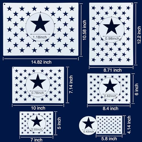 WISYOK 12 Pieces American Flag 50 Star Stencil Templates, 6 Sizes American Flag Templates, Ideal for DIY Crafts Design, Independence Day Project, American Flag Projects - Image 2
