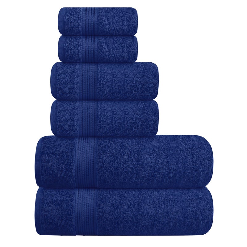 Belizzi Home Ultra Soft 6 Pack Cotton Towel Set Contains 2 Bath Towels 28x55 inch 2 Hand Towels 16x24 inch  2 Wash Coths 12x12 inch Ideal Everyday use Compact  Lightweight  Navy Blue