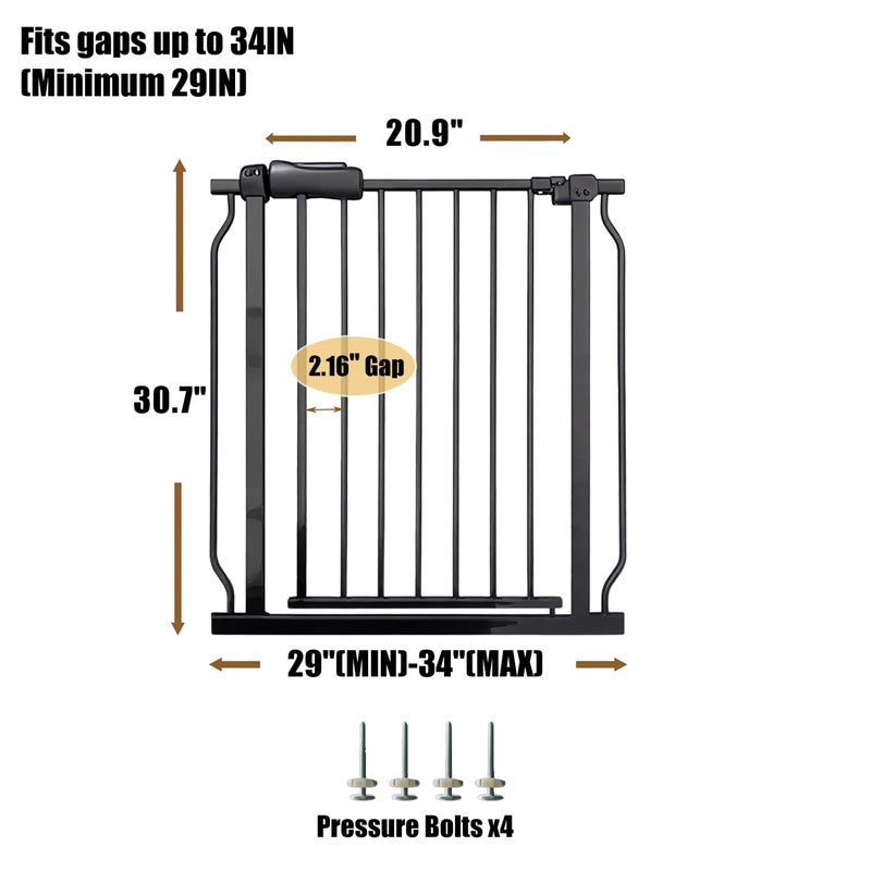 Vothco Walk Through Baby & Dog Gate 29-34 Inch, Tension Mounted No Drilling, Indoor Safety Gate for Stairs & Doorways, Metal Design for Kids and Pets, Black - Image 2