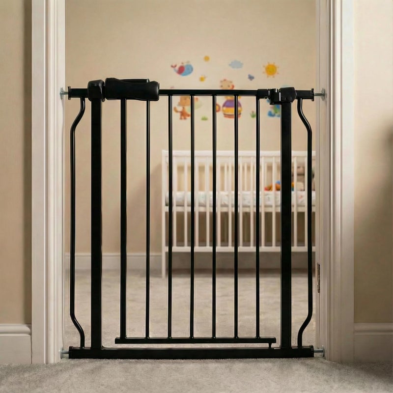 Vothco Walk Through Baby & Dog Gate 29-34 Inch, Tension Mounted No Drilling, Indoor Safety Gate for Stairs & Doorways, Metal Design for Kids and Pets, Black - Image 1