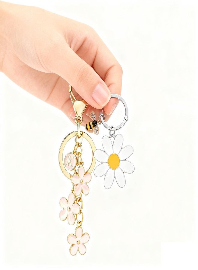 Plexaris Keychain for Girls Cute, 2Pcs Aesthetic keychain, Letter K and Bee Flower Keychains, Keychain Accessories for Bags and Backpacks, Stylish Gift for Teenage Girls and Young Women - Image 1