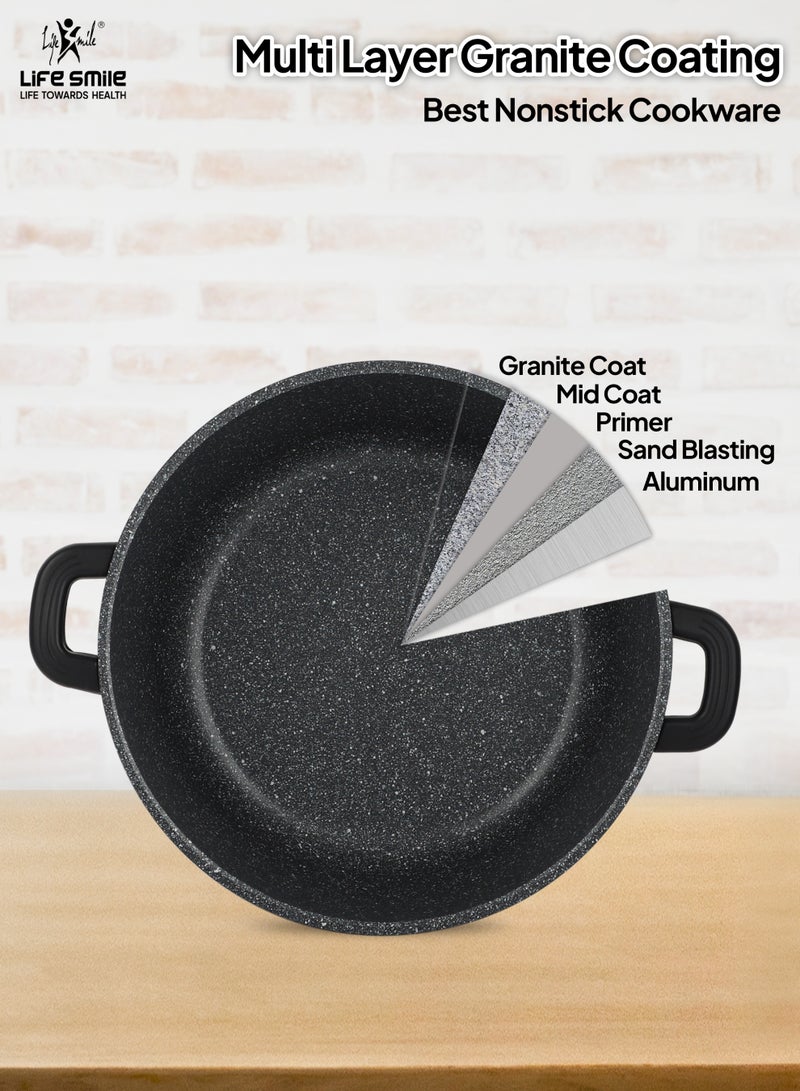 Life Smile Nonstick Cookware Set 29 pcs Cookwares-Induction Base Pots and Pans set-Granite Coating Cooking Pots set Includes 32x14.5cm Casserole with Lid, 28x12.7cm Casserole with Lid, 24x11.4cm Casserole with Lid, 20x9.2cm Casserole with Lid, 28x5.5cm Fry pan 20x4.5cm Fry pan 32x9cmShallow pot & Silicone Utensils - Image 4