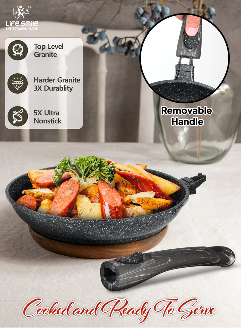 Life Smile Nonstick Cookware Set 29 pcs Cookwares-Induction Base Pots and Pans set-Granite Coating Cooking Pots set Includes 32x14.5cm Casserole with Lid, 28x12.7cm Casserole with Lid, 24x11.4cm Casserole with Lid, 20x9.2cm Casserole with Lid, 28x5.5cm Fry pan 20x4.5cm Fry pan 32x9cmShallow pot & Silicone Utensils - Image 5