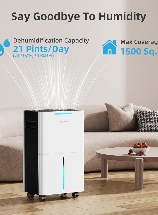 Aiusevo 1500 Sq. ft Dehumidifier for Basement and Large Room, 21 Pints Dehumidifiers for Home with Drain Hose, Intelligent Humidity Control, 3 Modes, 24H Timer, Ideal for RV, Bathroom, Bedroom - Image 2