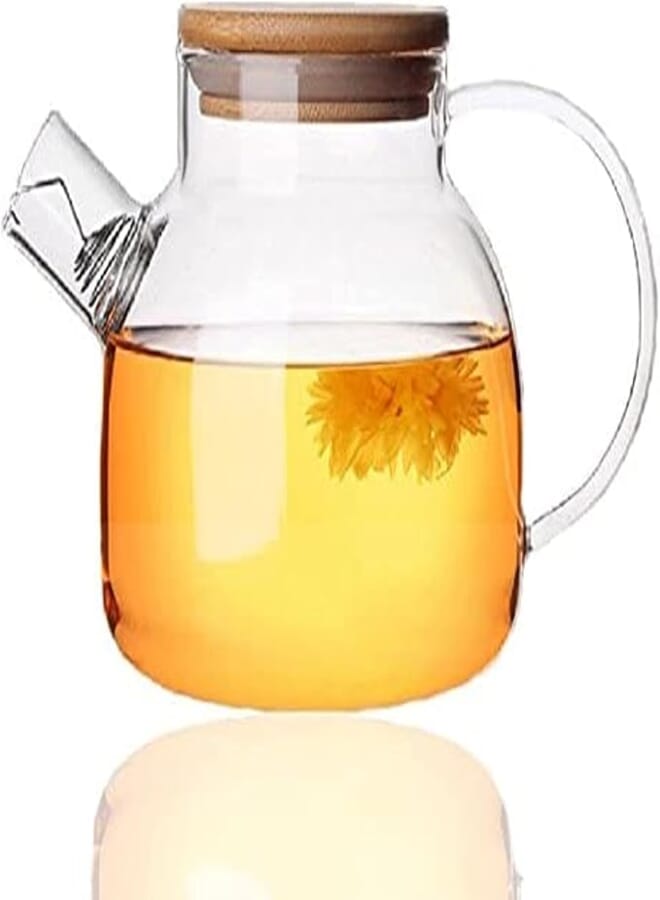 YumLock Glass Teapot with Removable Infuser, Stovetop Safe Teapot for Loose Leaf and Blooming Tea, 1000ML Clear Teapots with Bamboo Lid (Assorted Colors)