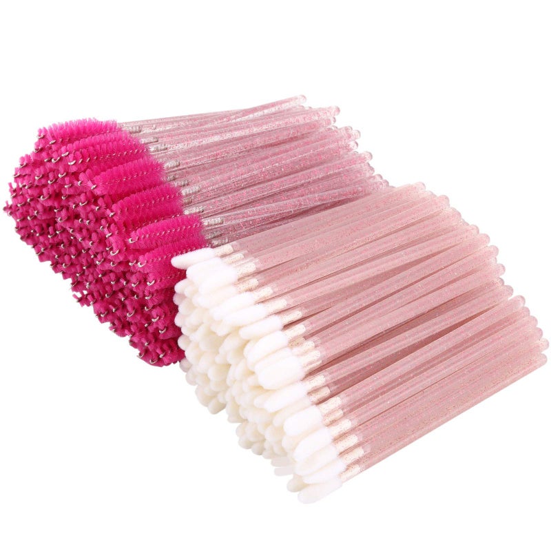 Tbestmax 200 Disposable Mascara Wand and Lipstick Applicator Wands Crystal Lip Gloss Brush Lash Spoolies for Eyelash Extensions Hotpink