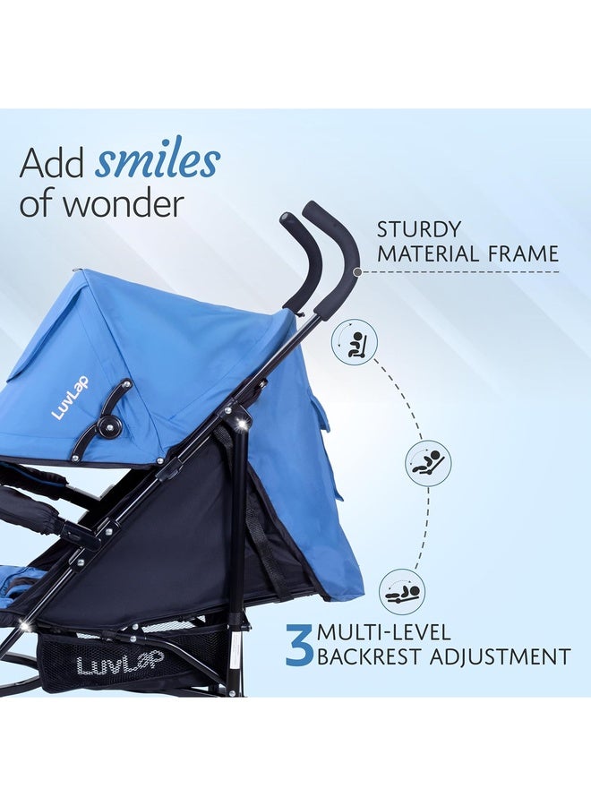 Luvlap City Baby Stroller/Buggy, Lightweight, Compact & Travel Friendly Baby pram, for 6-36 Months Baby, 5 Point Safety Harness, Adjustable seat Recline, extendable Canopy, 15Kg Capacity (Blue) - Image 4