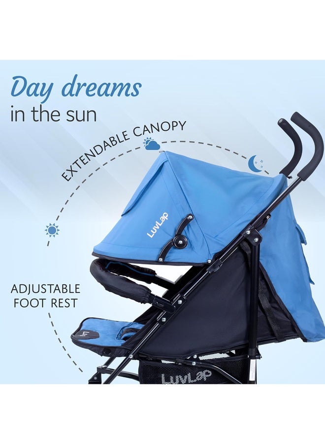 Luvlap City Baby Stroller/Buggy, Lightweight, Compact & Travel Friendly Baby pram, for 6-36 Months Baby, 5 Point Safety Harness, Adjustable seat Recline, extendable Canopy, 15Kg Capacity (Blue) - Image 3