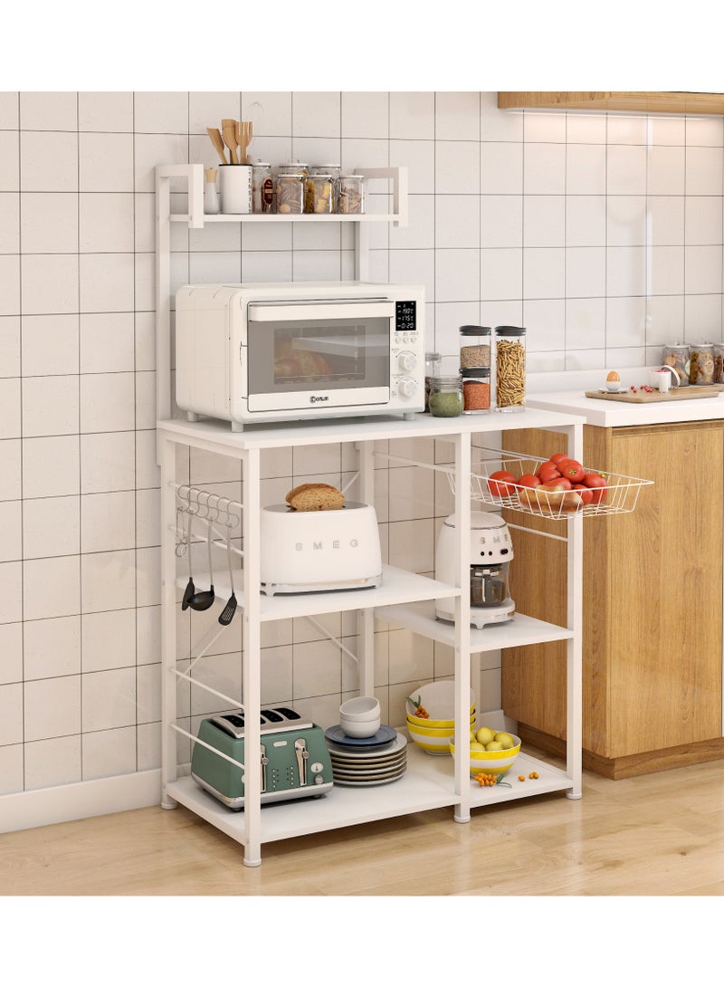 CityRiya-Long Coffee Bar Cabinet, Bakers Rack for Kitchen with Storage, 90 * 40 * 131.5cm Storage Shelves & Cabinet Organizer, Coffee Bar Station, Microwave Stand with Hooks, Kitchen Bakers Rack (ZWJ005) - Image 4