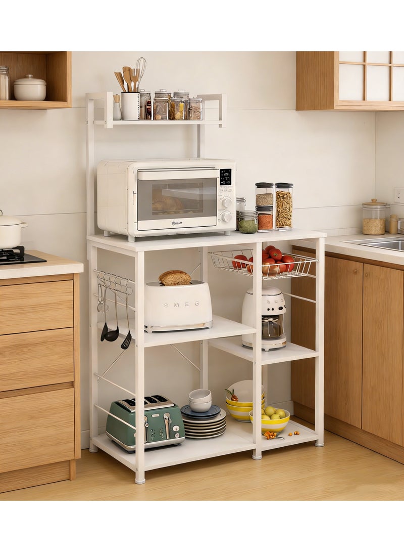 CityRiya-Long Coffee Bar Cabinet, Bakers Rack for Kitchen with Storage, 90 * 40 * 131.5cm Storage Shelves & Cabinet Organizer, Coffee Bar Station, Microwave Stand with Hooks, Kitchen Bakers Rack (ZWJ005) - Image 2