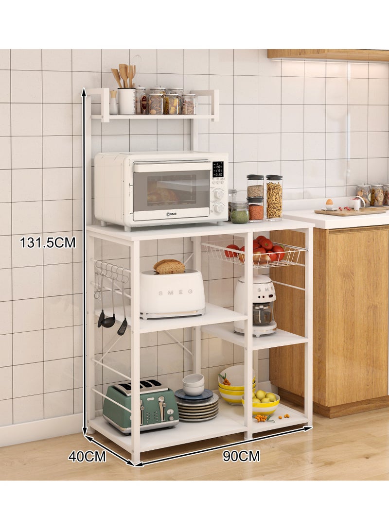 CityRiya-Long Coffee Bar Cabinet, Bakers Rack for Kitchen with Storage, 90 * 40 * 131.5cm Storage Shelves & Cabinet Organizer, Coffee Bar Station, Microwave Stand with Hooks, Kitchen Bakers Rack (ZWJ005) - Image 3