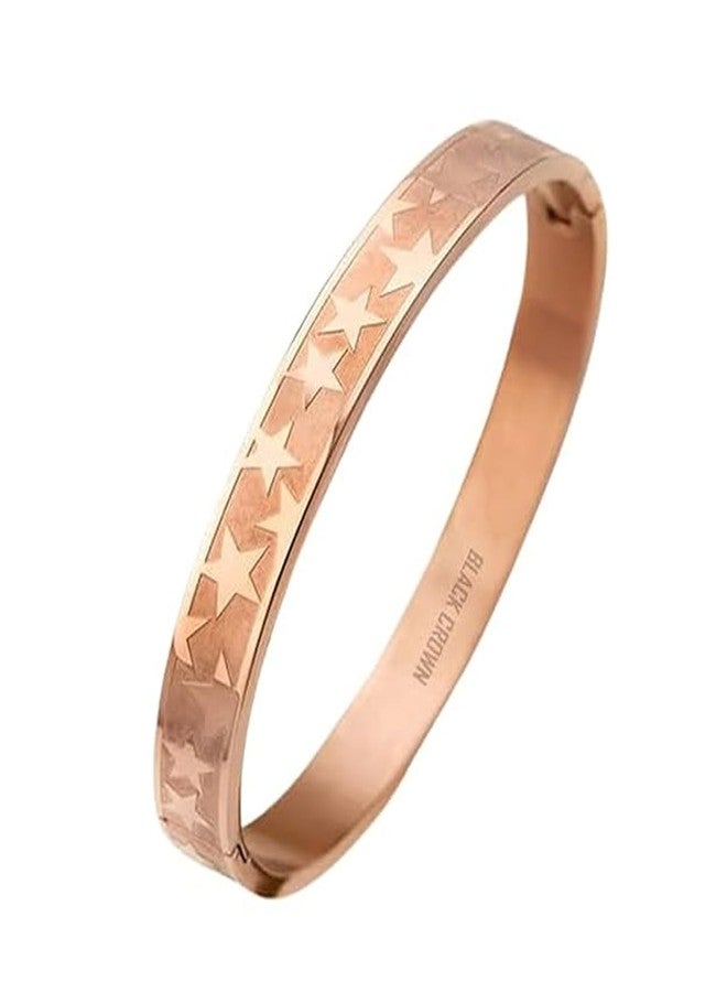BLACK CROWN Stainless Steel Star Kada, Unisex Jewelry Gold Plate Fine Jewelry, Cuff Bracelet Stainless Steel Star Design Gold-plated Kada. (ROSE GOLD) - Image 1