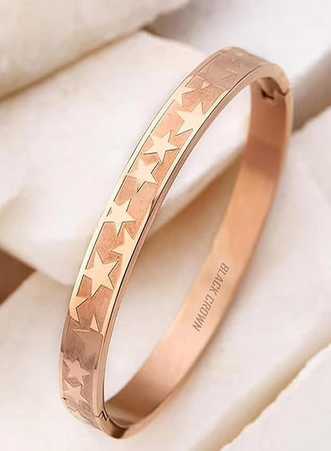 BLACK CROWN Stainless Steel Star Kada, Unisex Jewelry Gold Plate Fine Jewelry, Cuff Bracelet Stainless Steel Star Design Gold-plated Kada. (ROSE GOLD) - Image 4