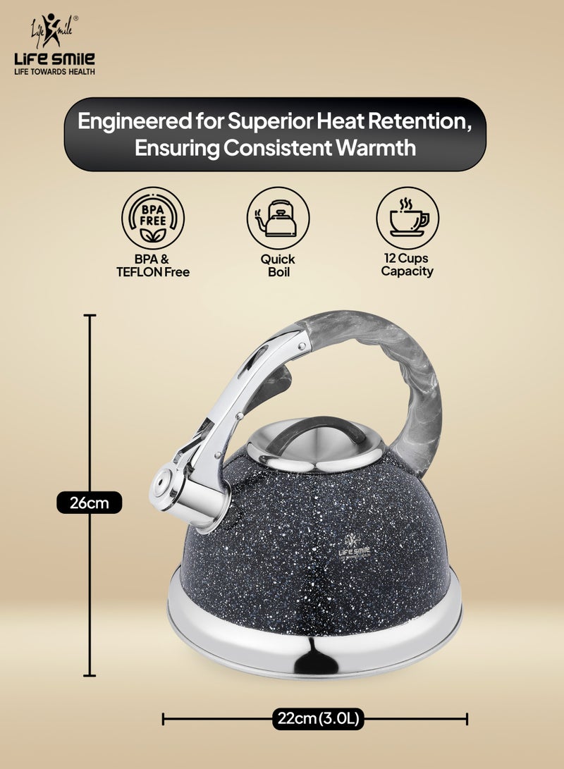 Life Smile 18/10 Stainless steel Kettle-3.0L Granite Finished Kettle with Whistle Spout And Heat Resistant Handle-Stable Base-12cups Capacity-For all Stovetops - Image 3