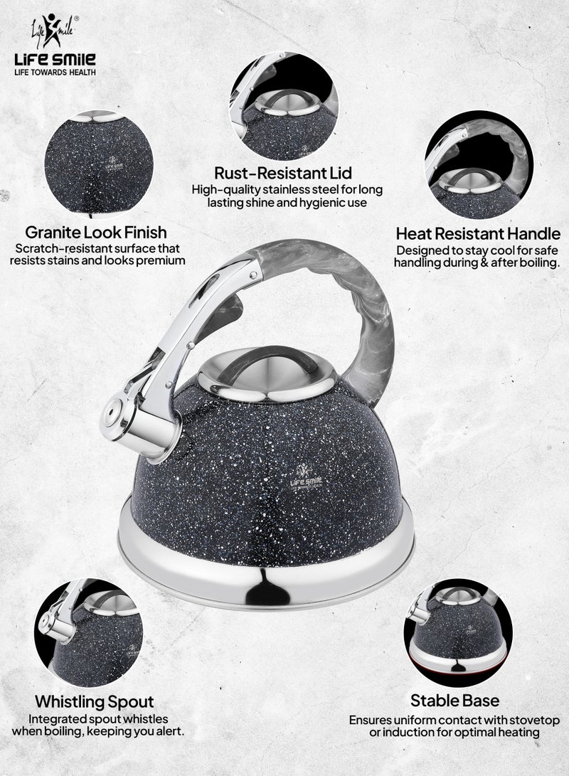 Life Smile 18/10 Stainless steel Kettle-3.0L Granite Finished Kettle with Whistle Spout And Heat Resistant Handle-Stable Base-12cups Capacity-For all Stovetops - Image 5