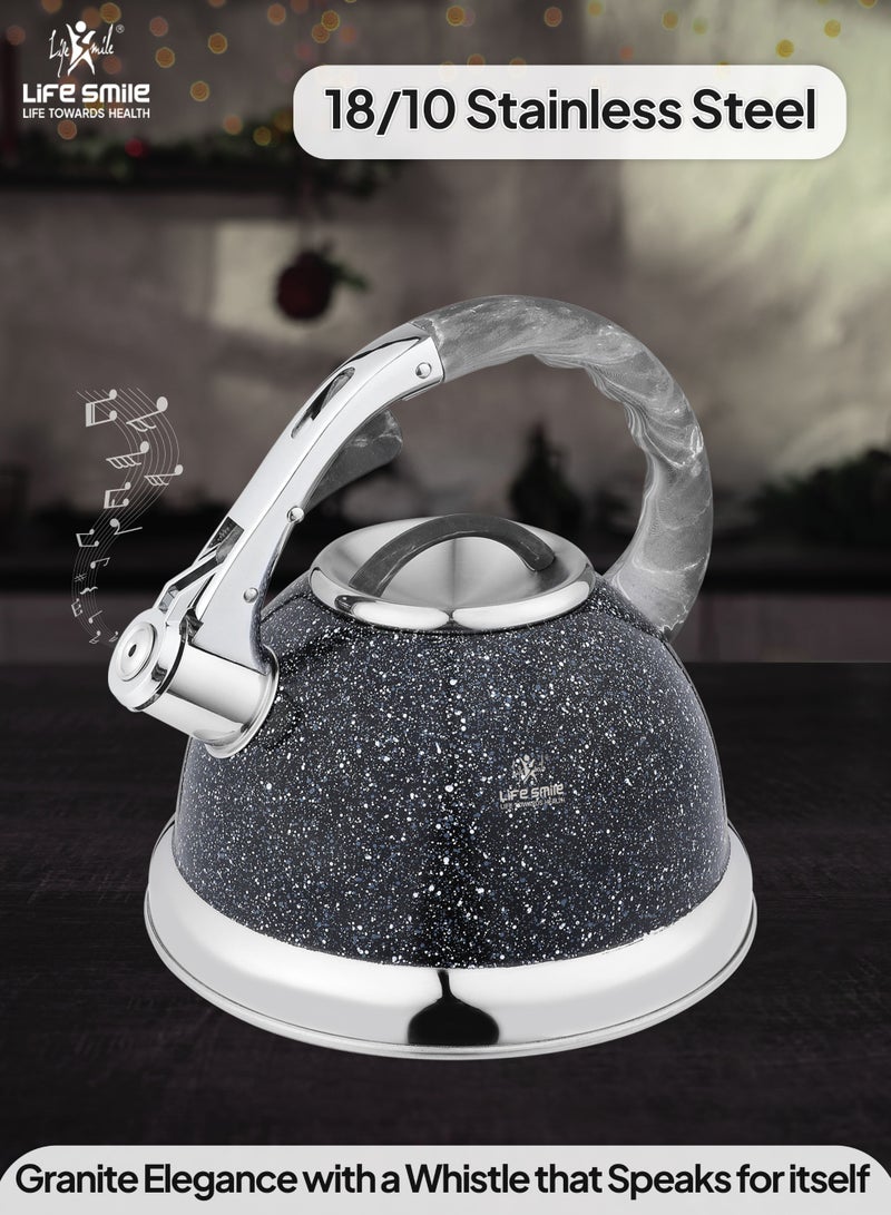Life Smile 18/10 Stainless steel Kettle-3.0L Granite Finished Kettle with Whistle Spout And Heat Resistant Handle-Stable Base-12cups Capacity-For all Stovetops - Image 4