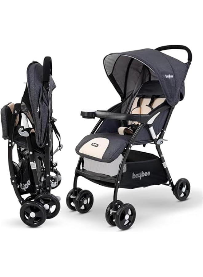 Gonice Baybee Baby Stroller for Travel Babies with 3-Position Adjustable Seat & Canopy, 5 Point Safety Belt & Storage | Portable Baby Stroller for Infant 0 to 3 Years Boy Girl (Grey)  - Image 1