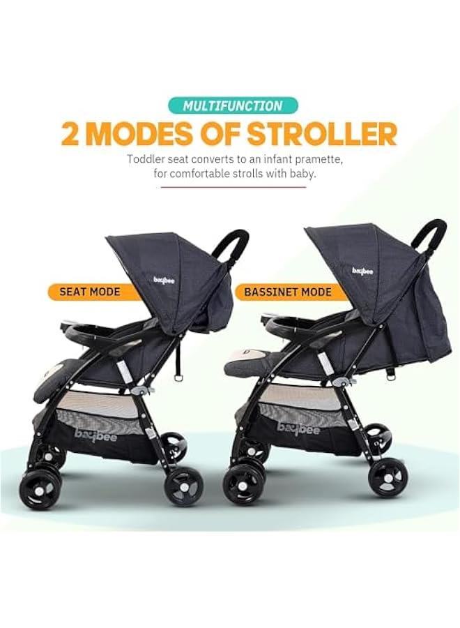 Gonice Baybee Baby Stroller for Travel Babies with 3-Position Adjustable Seat & Canopy, 5 Point Safety Belt & Storage | Portable Baby Stroller for Infant 0 to 3 Years Boy Girl (Grey)  - Image 2