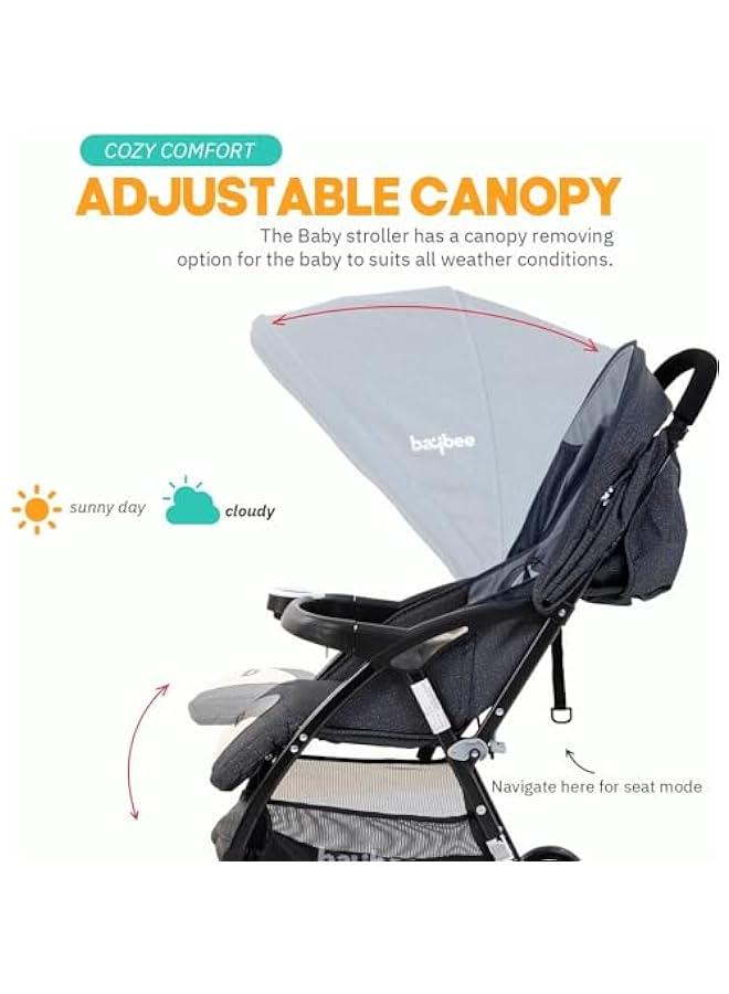 Gonice Baybee Baby Stroller for Travel Babies with 3-Position Adjustable Seat & Canopy, 5 Point Safety Belt & Storage | Portable Baby Stroller for Infant 0 to 3 Years Boy Girl (Grey)  - Image 4
