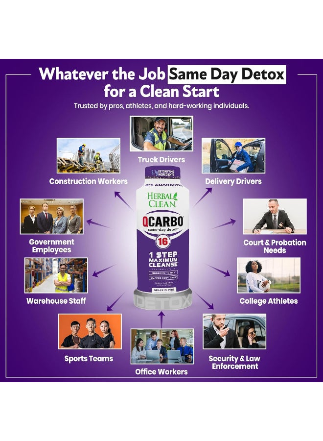 Herbal Clean Qcarbo16 Same-Day Detox Cleanse Drink (16 fl oz) - Grape Flavor Full Body Cleanse* Detox Drink for Moderate Toxin Level*, Vitamin B2 and Vitamin B12 for Men & Women - Image 3