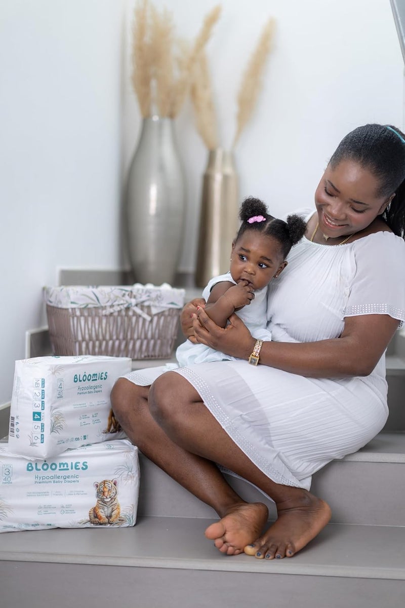 Bloomies Premium Baby Diapers Size 2,3,4, Counts 22,40,66,120, Wetness Indicator Eco-friendly and Hypoallergenic Ultra-soft Nappy Diaper Skin Friendly, Leakage Protection,100% Organic Natural Bamboo - Image 3