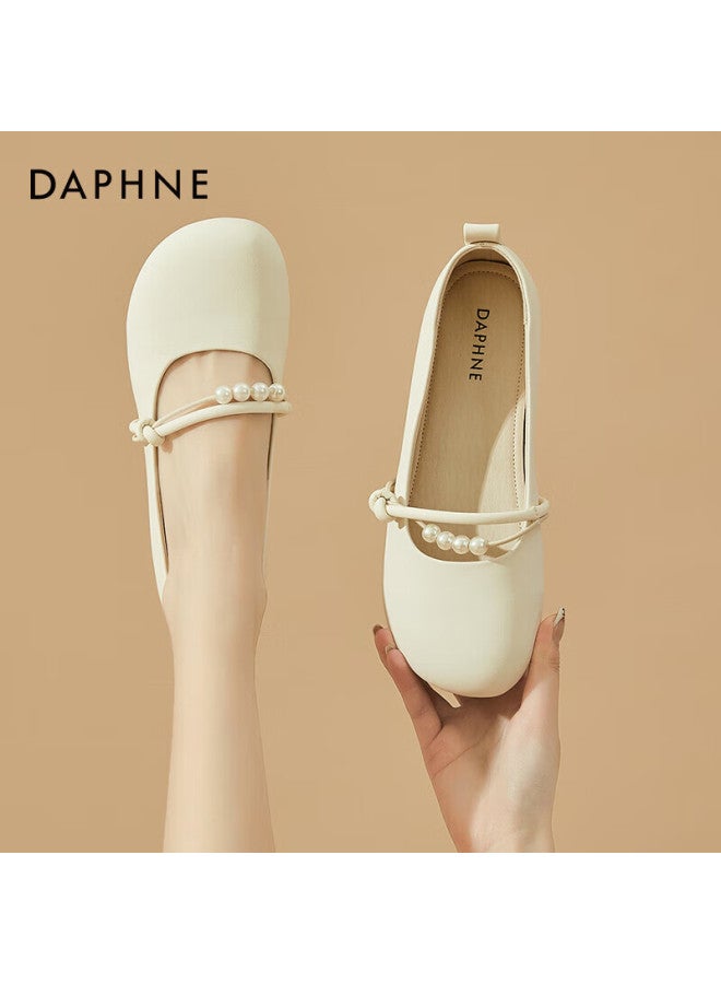 Daphne Fairy-style Gentle Women's Flats, Soft-soled Mary Jane Shoes, Evening Shoes, 4623101127, Beige, Size 40 - Image 1