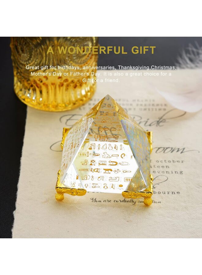 يُسلِّم هرم كريستالي منشوري، وزن ورقي، زخرفة طاقة إيجابية، هرم مصري زجاجي مع شخصية ذهبية مصرية، لتزيين المنزل، مجموعة هدايا - Image 2