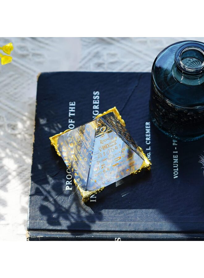 يُسلِّم هرم كريستالي منشوري، وزن ورقي، زخرفة طاقة إيجابية، هرم مصري زجاجي مع شخصية ذهبية مصرية، لتزيين المنزل، مجموعة هدايا - Image 3