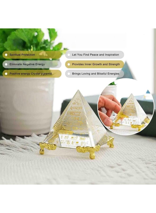يُسلِّم هرم كريستالي منشوري، وزن ورقي، زخرفة طاقة إيجابية، هرم مصري زجاجي مع شخصية ذهبية مصرية، لتزيين المنزل، مجموعة هدايا - Image 4