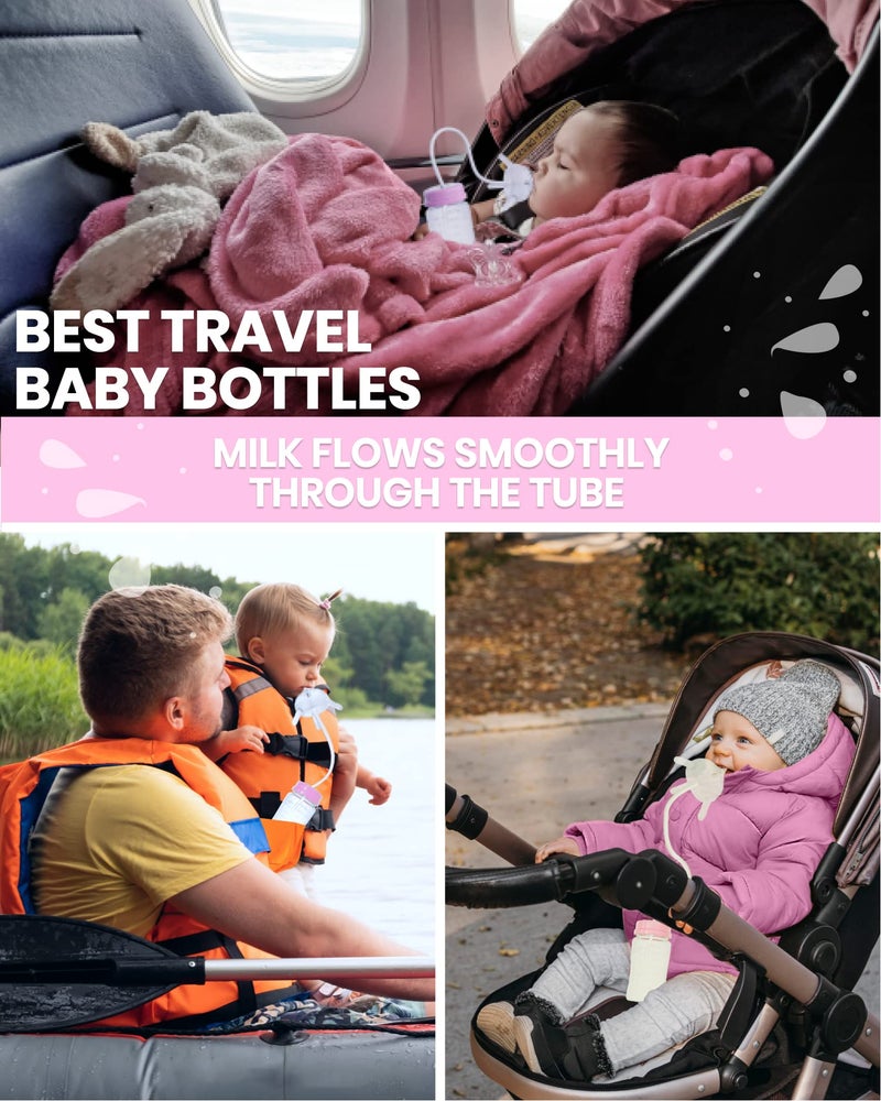 Skywin Self Feeding Baby Bottle 8oz Bottle Holder for Baby - 2 Pack Baby Bottle with Straw, Anti Colic, for Convenient Feeding (Pink) - Image 4