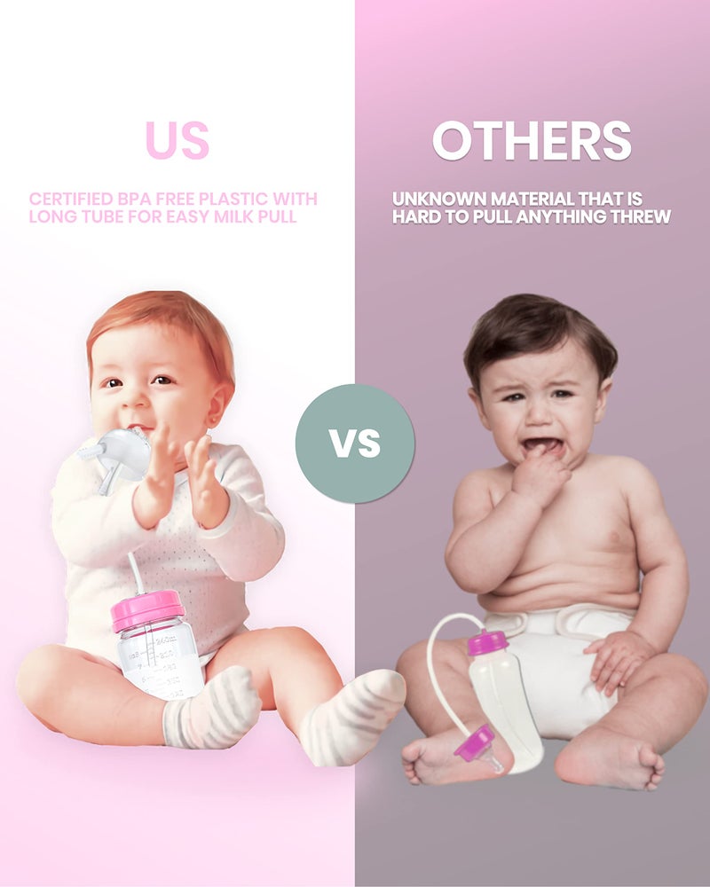 Skywin Self Feeding Baby Bottle 8oz Bottle Holder for Baby - 2 Pack Baby Bottle with Straw, Anti Colic, for Convenient Feeding (Pink) - Image 2